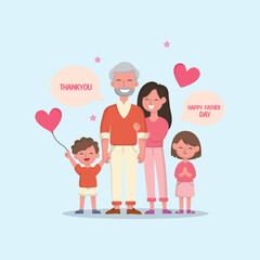 Father's Day illustration with the concept of a happy family, father love family. Suitable for banner, flyer, template