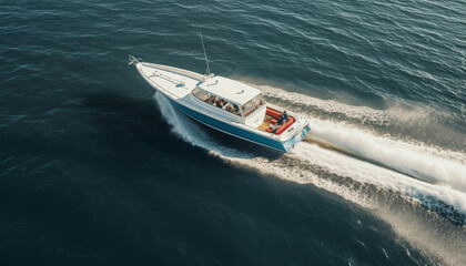 Naklejka premium Aerial view of a boat on sea water