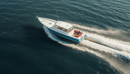 Aerial view of a boat on sea water