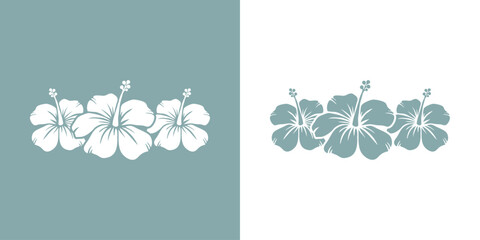 Logo vacaciones en Hawái. Marco con la silueta de 3 flores de hibisco © teracreonte