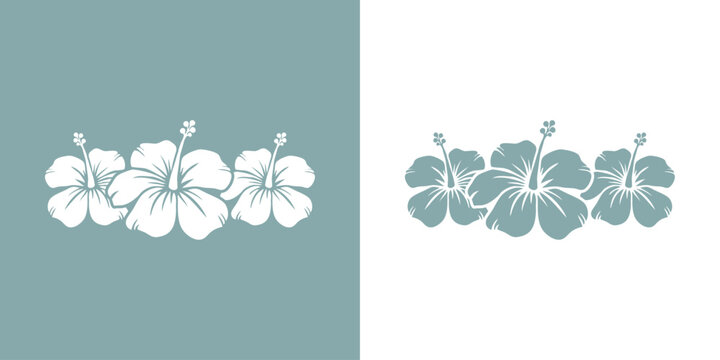 Logo vacaciones en Haw&aacute;i. Marco con la silueta de 3 flores de hibisco