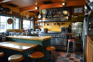 Wellequipped diner kitchen with vintage decor, showcasing a welcoming ambiance
