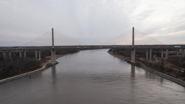 Drone footage of Senator William V. Roth Jr. Bridge in New Castle County, Delaware, USA
