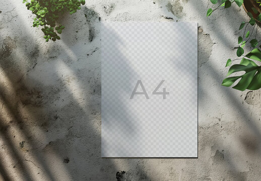 Realistic A4 Mockup With Concrete and Plants, Generative ai