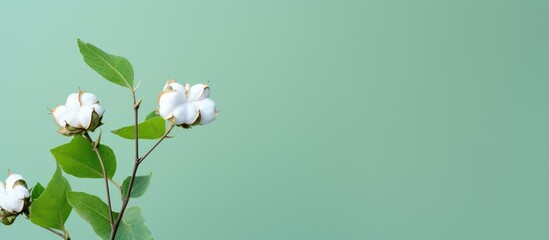 A top down view of a cotton plant against a green background providing ample space for additional...