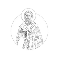 Fototapeta premium Saint Sava Serbian. Religious coloring page in Byzantine style on white background