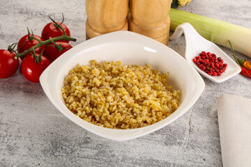 Boiled bulgur wheat in the bowl