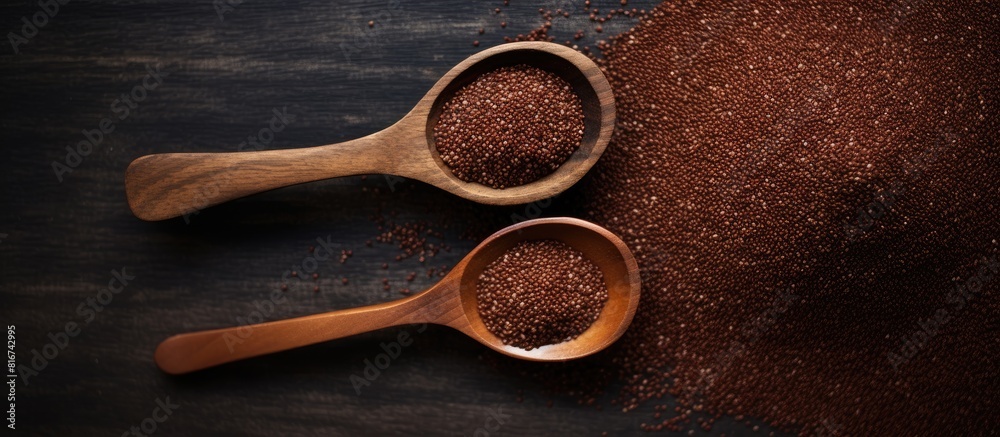 Poster a copy space image featuring healthy gluten free food consisting of coarse ragi flour and red quinoa