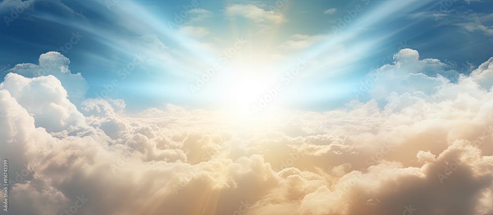 Poster the sun shines brightly as it emerges from the cover of the clouds in the sky creating a beautiful c