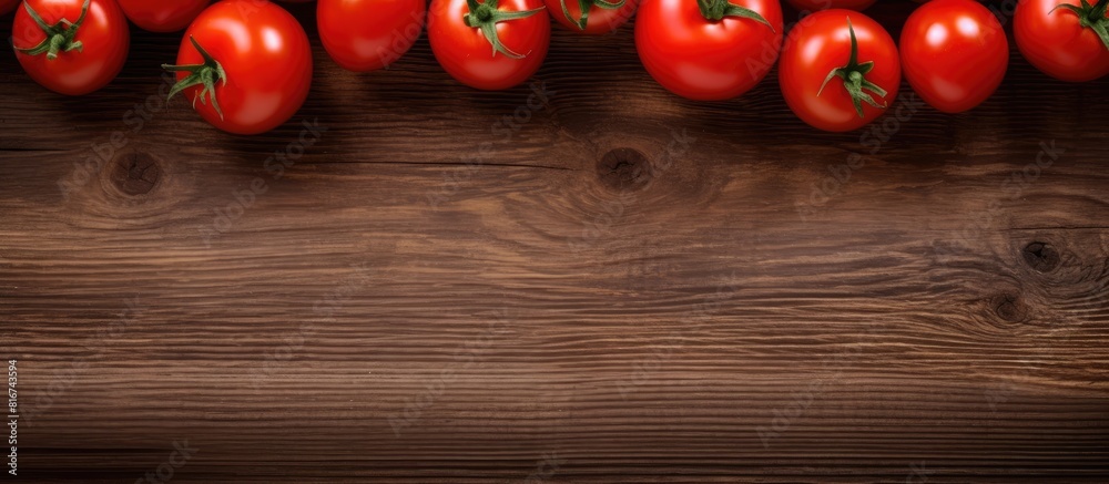 Aufkleber Top view of tomatoes on a wooden surface providing a copy space image for text