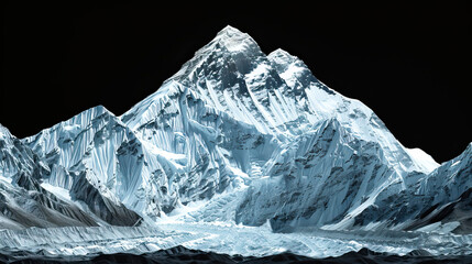Obraz premium Technical visual mountain 3D LiDAR GIS aerial map, Mount Everest and Himalayas mountains scan isolated against dark black background. Mountainous environment. Mapping, elevation, topography, 