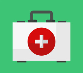 Vector illustration of a red first aid bag, with a white medical cross symbol in a red circle