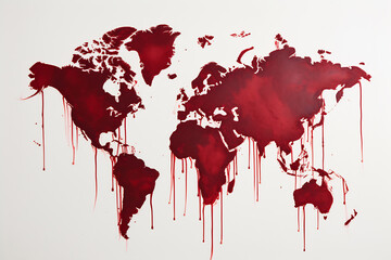 Crimson Cartography - Abstract World Map Splatter Art