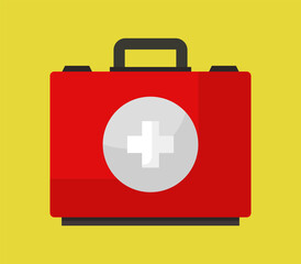 Vector illustration of a rectangular box containing a crucifix on a bright yellow background