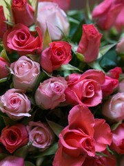 Closeup of a beautiful bouquet of pink roses.