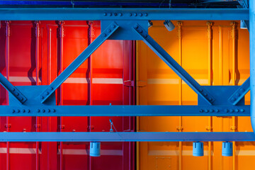 Various colorful rafters and shipping containers