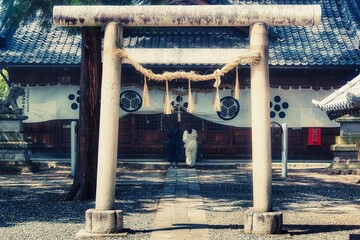 Two person praying at the temple in Japan