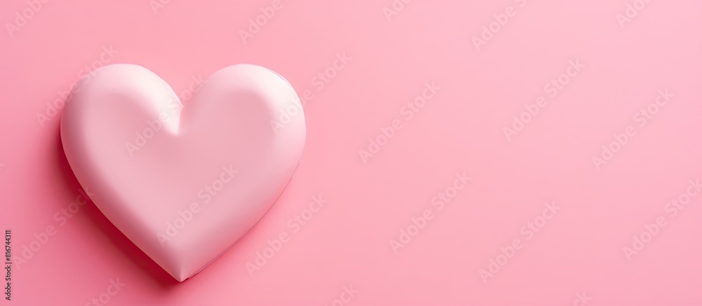 Poster valentine s anniversary greeting concept with a heart shape placed on a pink background a flat lay t