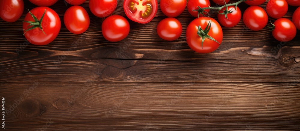 Aufkleber Top view of tomatoes on a wooden surface providing a copy space image for text