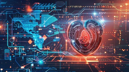 Obraz premium medical healthcare background wallpaper featuring heart shape and futuristic