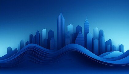 A city skyline silhouette with skyscrapers outlined against a twilight sky.