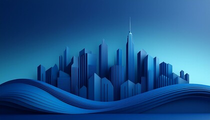 A city skyline silhouette with skyscrapers outlined against a twilight sky.