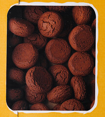 Box of chocolate truffles top view