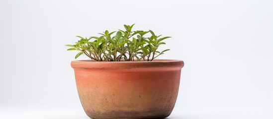 Obraz premium A vintage flowerpot is displayed on a white background leaving empty space for additional elements in the image