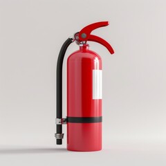 Fototapeta premium Red fire extinguisher placed on a plain white surface
