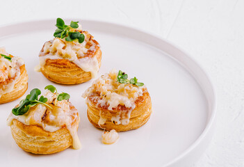 Gourmet shrimp vol-au-vent on elegant plate