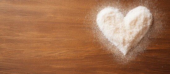 A white heart shaped structure made from table salt is placed on a rustic brown paper background creating a visually appealing copy space image