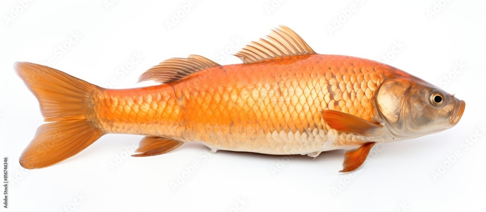 Aufkleber Top view of a mirror carp a type of freshwater fish photographed in an isolated setting over a white background with a clipping path The image includes copy space for added versatility