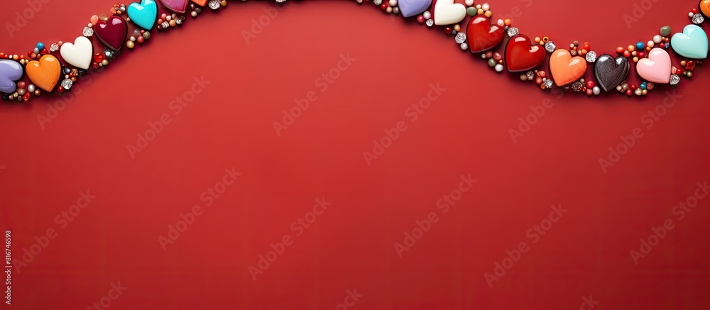 Aufkleber copy space image of a vibrant heart shaped frame adorned with colored stones on a red background per