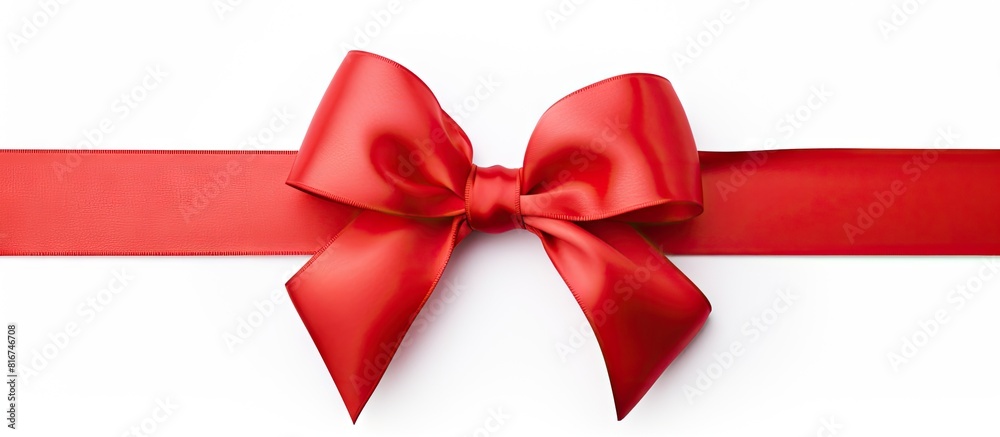 Aufkleber a red satin gift bow with a single ribbon isolated on a white background creating a copy space image