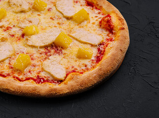 Hawaiian Pizza on black stone