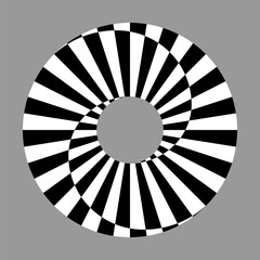 Striped circle as icon or background. Abstract vector circle frame as logo or emblem. Yin and yang symbol. White and black shapes in psychedelic spiral.