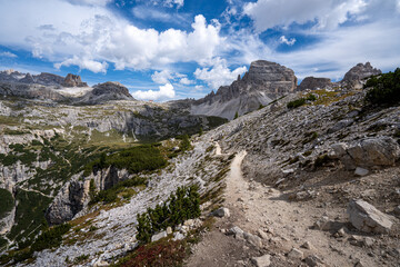 Stunning view of the Three Peaks of Lavaredo, Dolomites Mountain, South Tyrol, Italy.