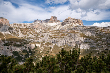 Stunning view of the Three Peaks of Lavaredo, Dolomites Mountain, South Tyrol, Italy.