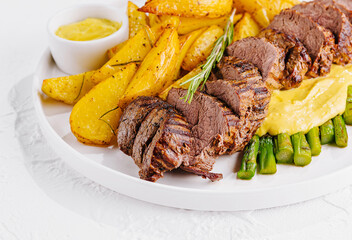 Succulent roast beef dinner with sides