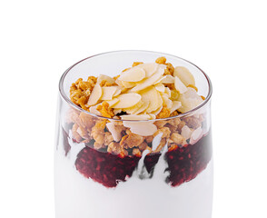 Layered yogurt parfait with berries and granola