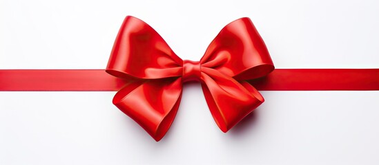 The image shows a red gift bow placed on a white background creating a space for copy or text