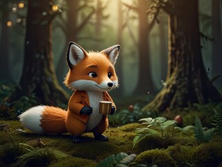 A playful cartoon cat chases a mouse in a snowy night scene with a bare tree