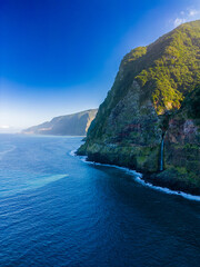 Aerial view of a stunning coastal landscape, featuring cliffs and tranquil waters. Madeira, Portugal