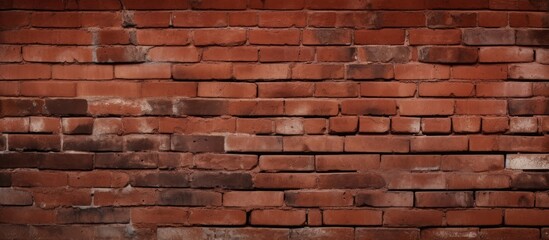 Fototapeta premium The image shows a close up view of a textured red brick wall creating a full background view with copy space
