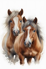 Obraz premium Shetland ponies in watercolor style