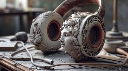 Vintage model of a headphone made of porcelain