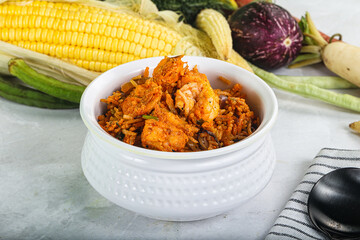 Indian cuisine - Biryani rice with prawn