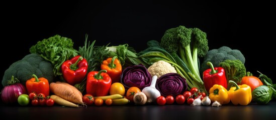 Copy space image of a nutritious assortment of vegetables against a striking black backdrop