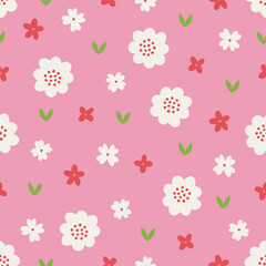 Floral seamless pattern with blooming flowers and leaves. Vector illustration