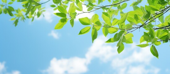 Looking up you ll see a stunning image of slender vibrant green branches against a backdrop of clear blue skies Don t miss the captivating copy space image